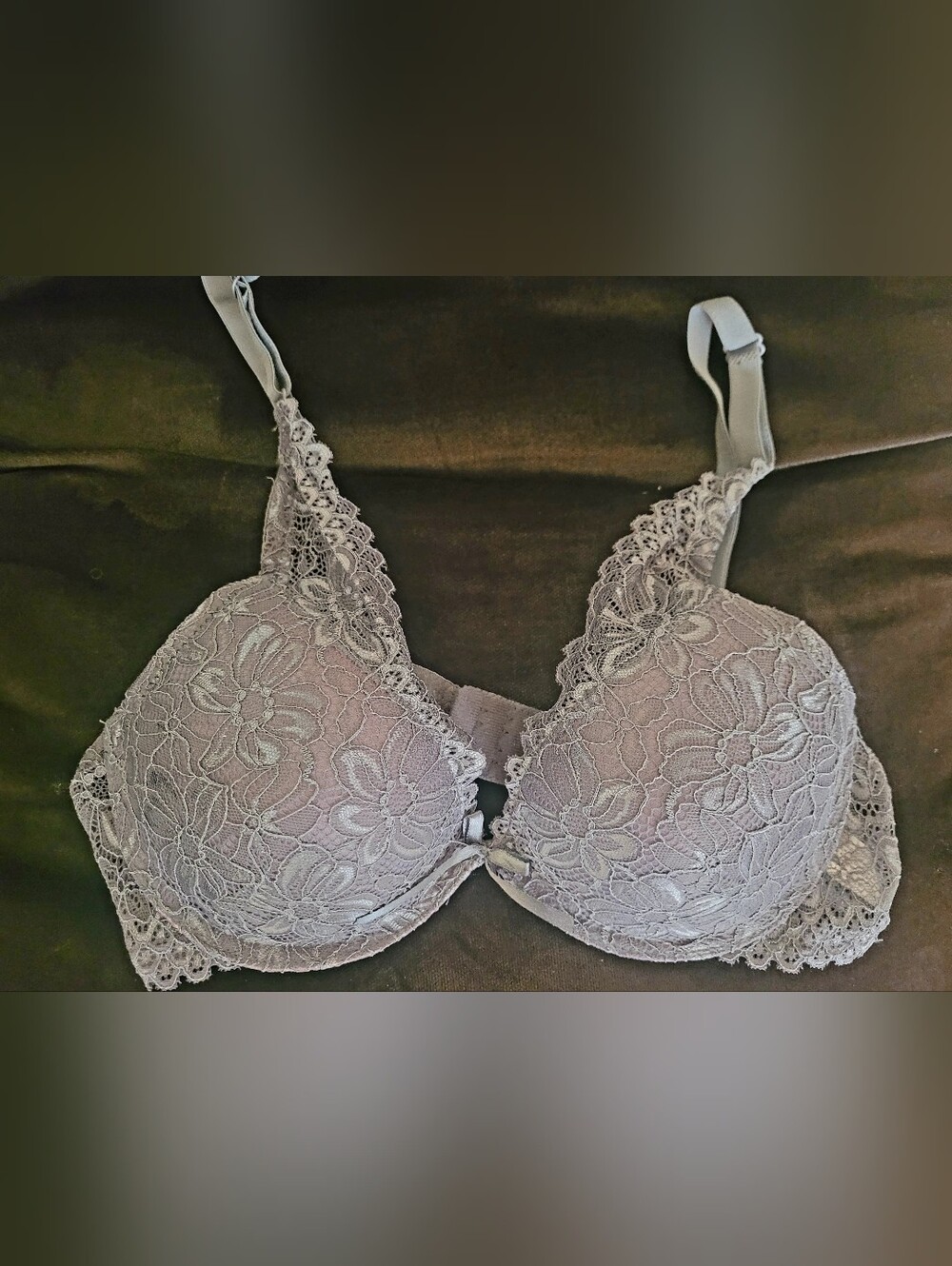 Lace Plunge Bra - Gray